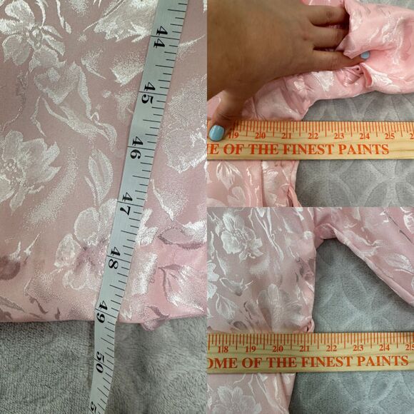 Vtg 90s Long Kimono Robe Small Powder Pink Floral Embossed Satin Belted Romantic - Picture 11 of 12